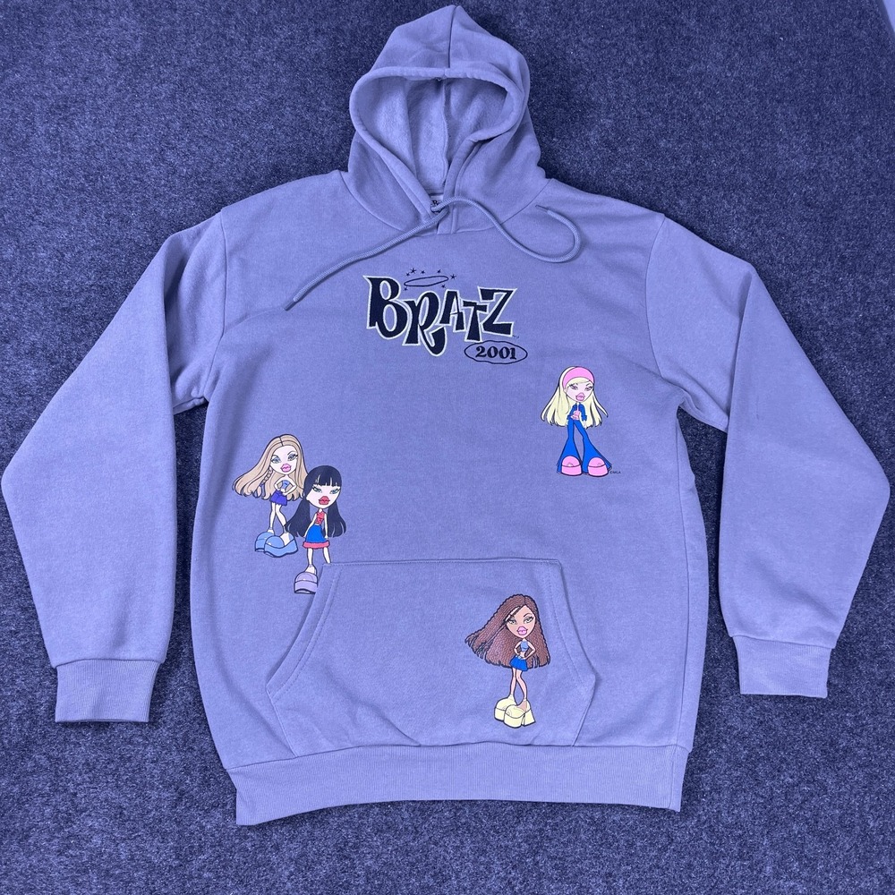 Bratz Hoodie Womens Medium Gray Y2K Graphic Pullover MGA Dolls 2001